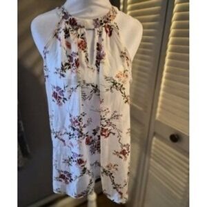 PaperMoon Womens Floral Halter Neck Keyhole Blouse White Pink Size L